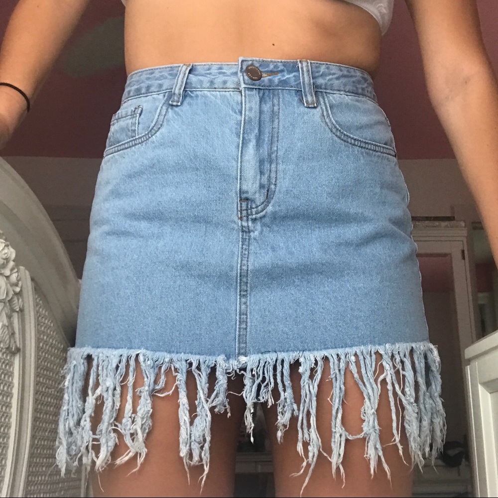 denim fringe skirt